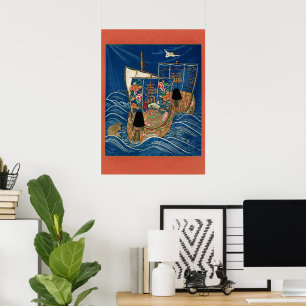 Póster Barco del Tesoro Afortunado Japonés Vintage G.A. A