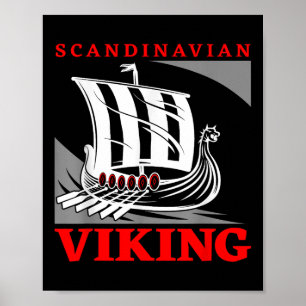 Póster Barco dragón vikingo escandinavo Drakkar Thor 