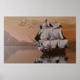 Póster barco en el mar