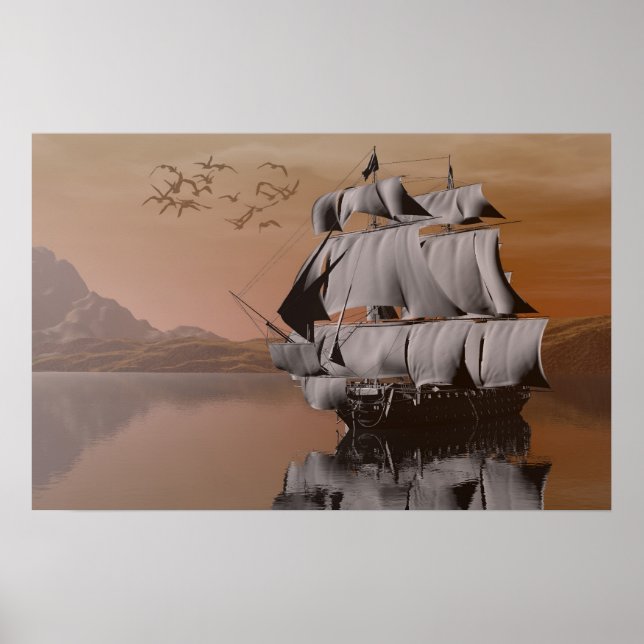Póster barco en el mar (Frente)