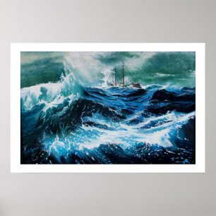 Póster Barco en el mar en tormenta