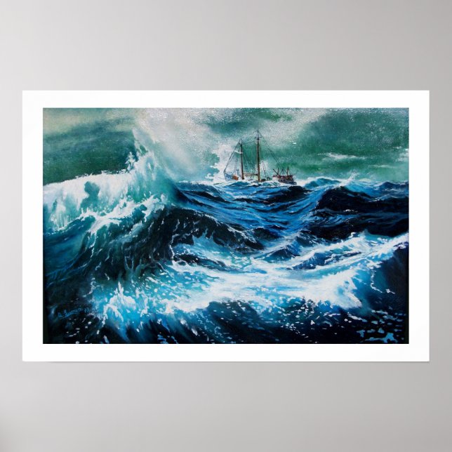 Póster Barco en el mar en tormenta (Frente)