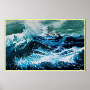 Póster Barco en el mar en tormenta