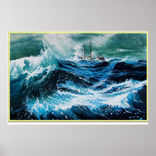 Póster Barco en el mar en tormenta