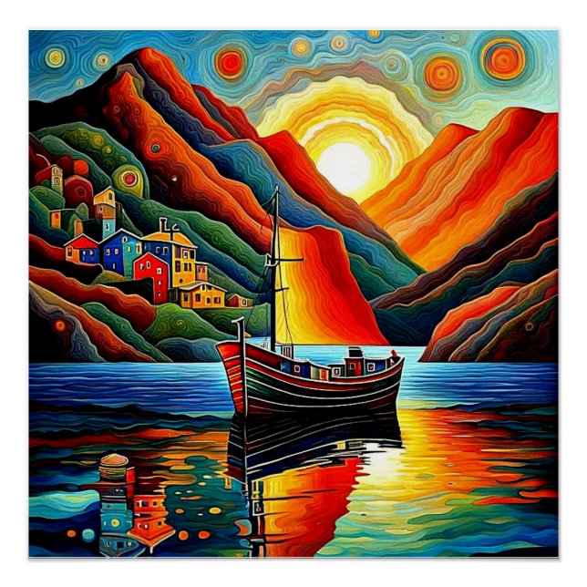 Póster Barco en fiordo 12 (Anverso)