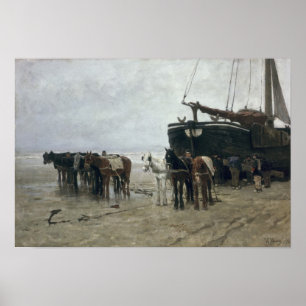 Póster Barco en la playa en Scheveningen, 1876