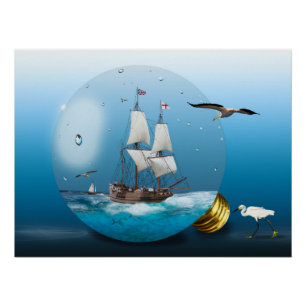 Póster Barco en una bombilla
