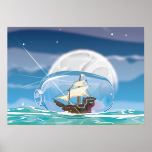 Póster Barco en una botella en el mar