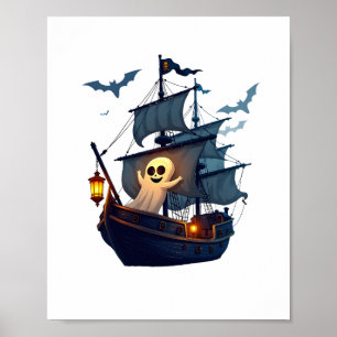 Póster Barco fantasma pirata - Tee de Halloween aterrador