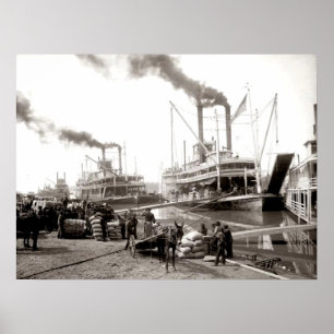 Póster Barco fluvial Delta Queen siendo cargado Nueva Orl