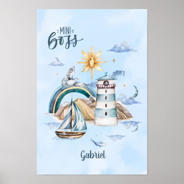 Póster Barco Jefe Mini en el Océano Personalizable (Frente)