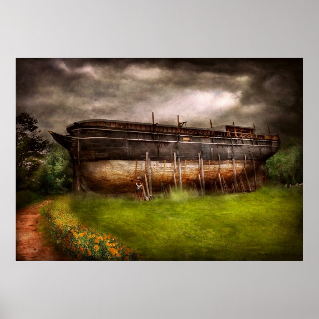 Póster Barco - La construcción del Arca de Noé (Frente)