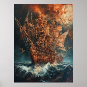 Póster Barco majestuoso en el Poster de la pintura oceáni