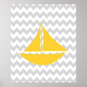 Póster Barco náutico de Chevron amarillo y gris