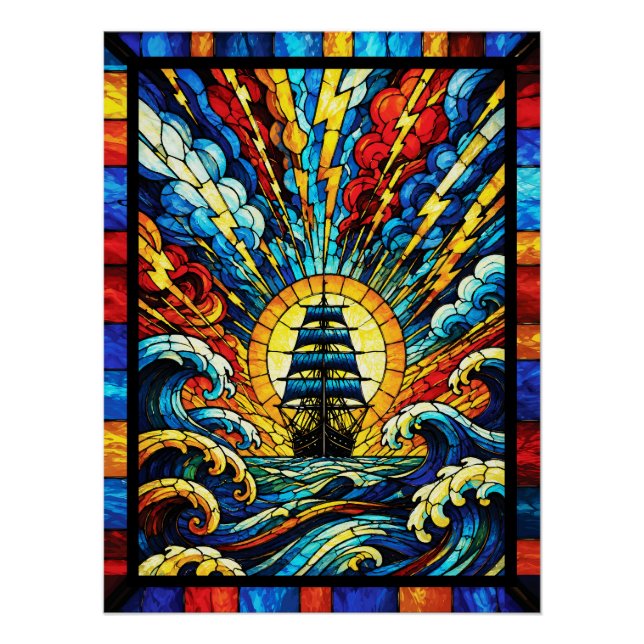 Póster Barco Navegando a Través de la Tormenta (Anverso)