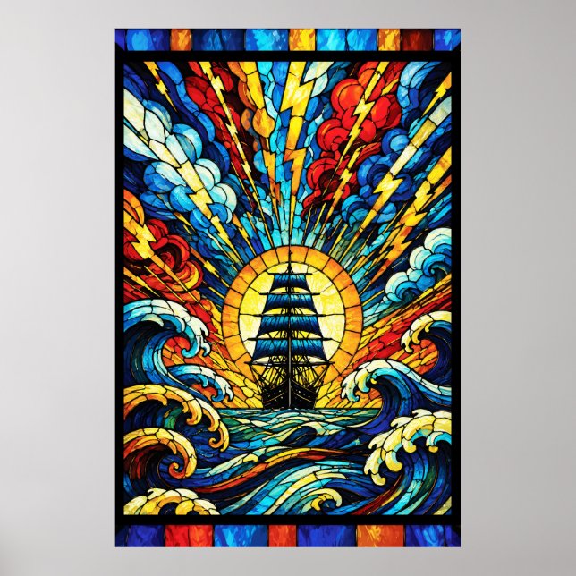 Póster Barco Navegando a Través de la Tormenta (Frente)