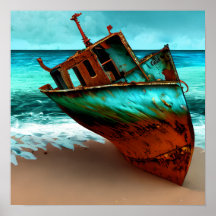 Barco perdido en una playa de arena