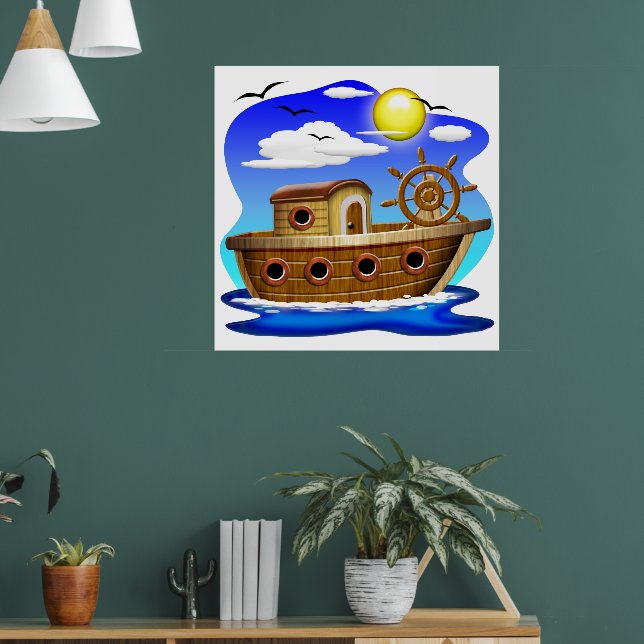 Póster Barco Pesquero Dibujo Animado  (Salón 1)