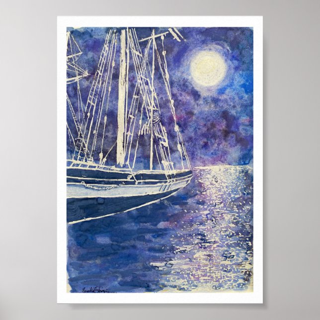 Póster Barco Pirata a la Luz de la Luna (Frente)