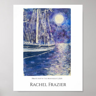 Póster Barco pirata a la luz de la luna