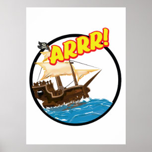 Póster Barco pirata de dibujos animados divertido