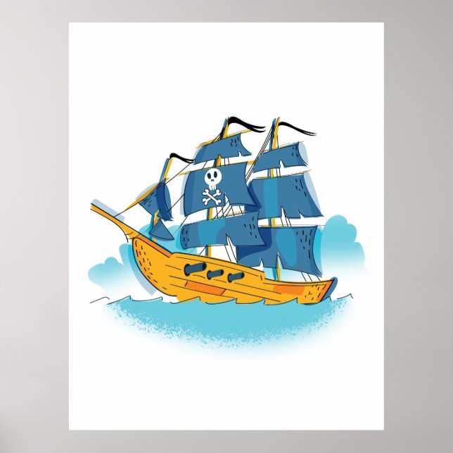 Póster Barco pirata de dibujos animados lindo (Frente)