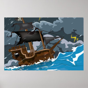 Póster Barco pirata en tormenta