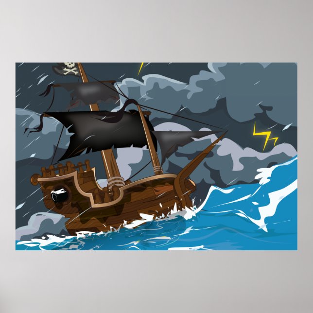 Póster Barco pirata en tormenta (Frente)