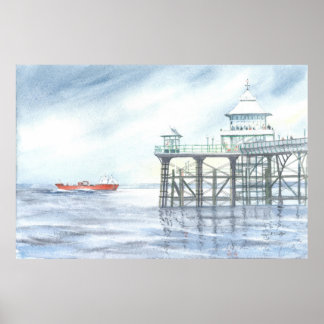 Póster Barco que pasa por el muelle Clevedon