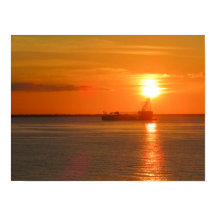 Barco Silueta Puesta de Sol Dorada Cozumel