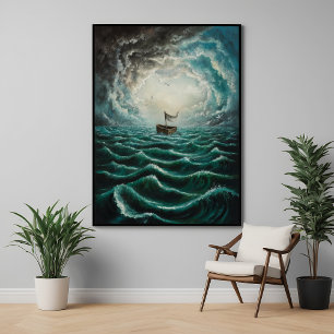 Póster Barco solitario en turbulento entorno marino
