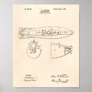 Póster Barco submarino 1902 Patente Art Old Peper