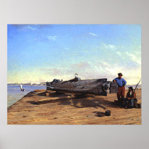 Póster Barco Torpedero Submarino HL Hunley C Chapman 1863