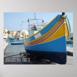 Póster Barco tradicional de pesca a rayas Marsaxlokk Malt