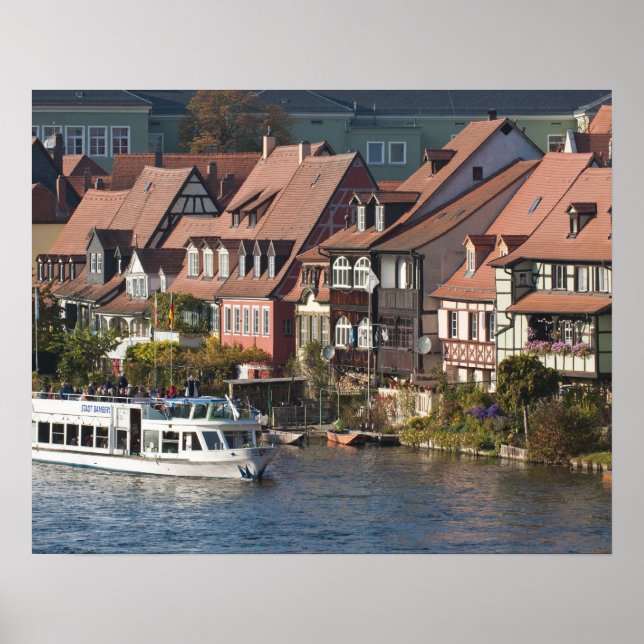 Póster Barco turístico en la Pequeña Venecia y el río Reg (Frente)
