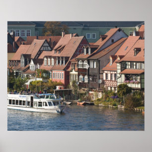 Póster Barco turístico en Little Venice y River Regnitz