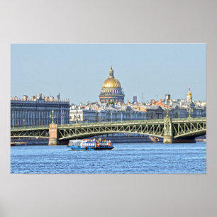 Póster Barco turístico, río Neva, San Petersburgo, Rusia