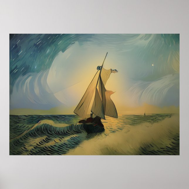 Póster Barco Van Gogh Sailor en el océano (Frente)