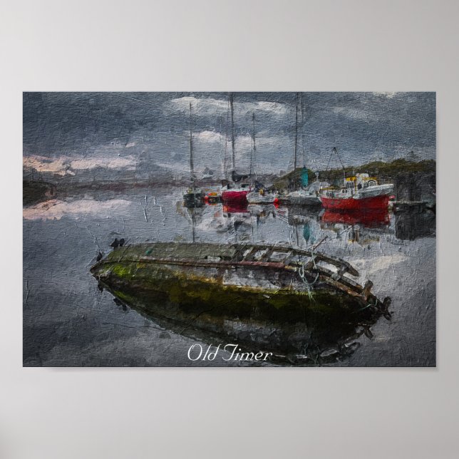 Póster Barco viejo en el puerto hundiéndose, pintura al ó
