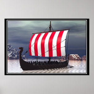 Póster Barco vikingo Drakkar navegando