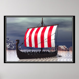 Póster Barco vikingo Drakkar navegando