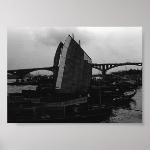 Póster Barco vintage del río Xiang Jiang en Changsha, Chi