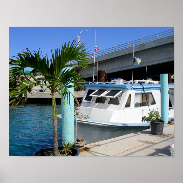 Póster Barco y puente, Nassau (Frente)