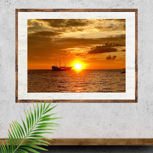 Póster Barco y puesta de sol Puerto Vallarta