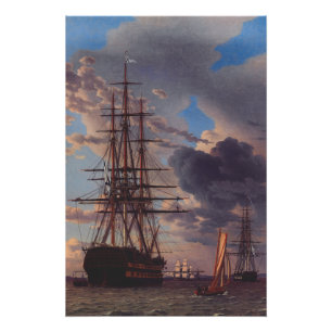 Póster Barco y una fragata anclados