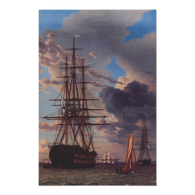 Póster Barco y una fragata anclados (Anverso)