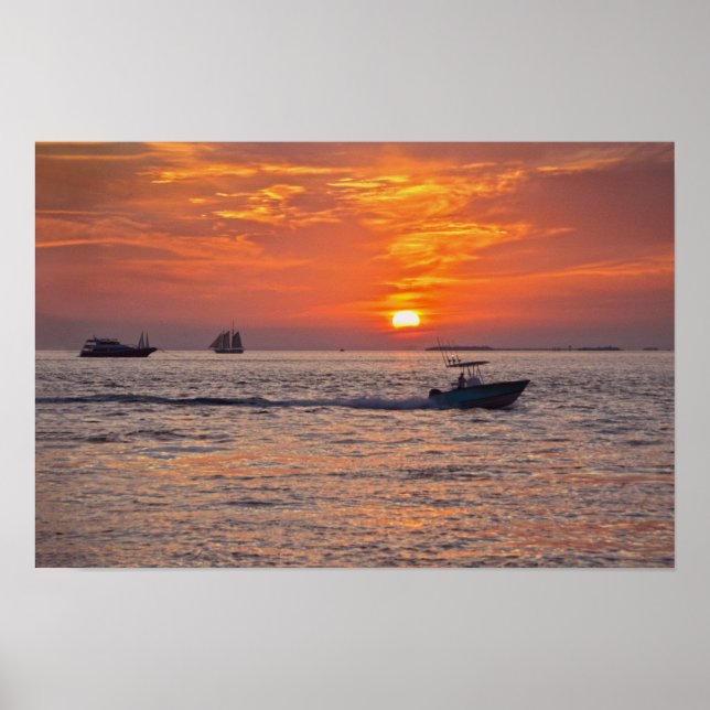 Póster Barcos, Atardecer en Key West, Florida (Frente)