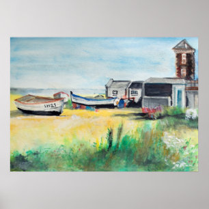 Póster Barcos de Aldeburgh en la playa