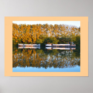 Póster Barcos de casa en el río Ródano, Francia
