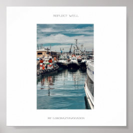 Póster Barcos de Marina Harbour Los Buques Reflejan Bien 